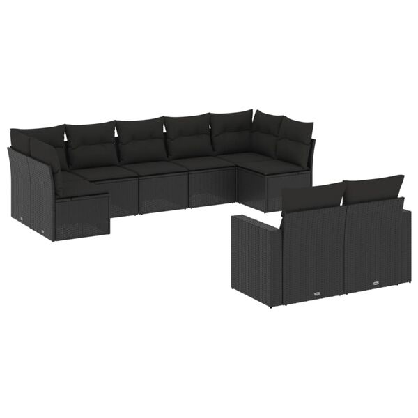 vidaXL Set Divani da Giardino 9 pz con Cuscini Nero in Polyrattan