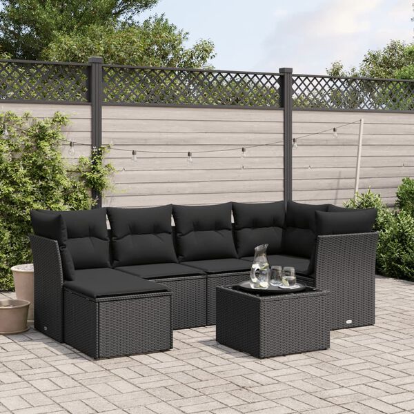 vidaXL Set Divano da Giardino 6 pz con Cuscini Nero in Polyrattan