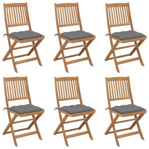 vidaXL Sedie pieghevoli con cuscini, set da 6 pezzi, in legno massello di acacia.