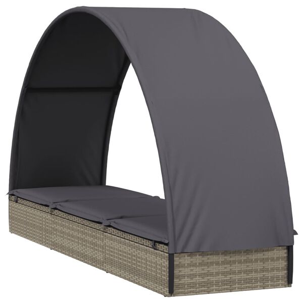 vidaXL Lettino con Tetto Rotondo Grigio 211x57x140 cm Polyrattan