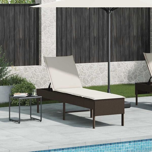 vidaXL Lettino Prendisole con Cuscino Marrone 55x200x44 cm Polyrattan
