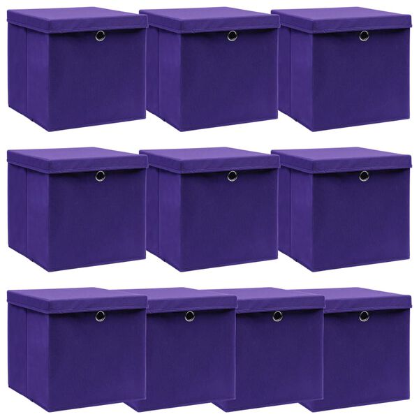 vidaXL Scatole Portaoggetti con Coperchi 10pz Viola 32x32x32cm Tessuto