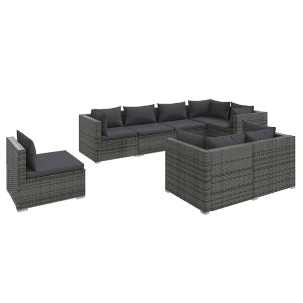 vidaXL Set Divani da Giardino 8 pz con Cuscini in Polyrattan Grigio