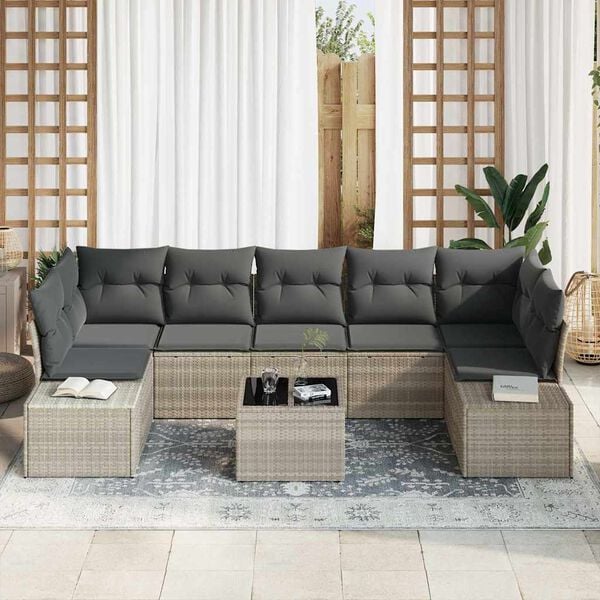 vidaXL Set Divano da Giardino 8 pcs Grigio chiaro Poly Rattan