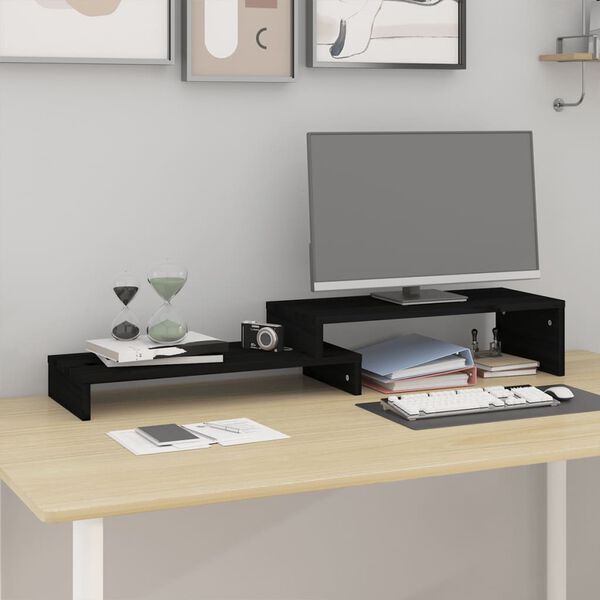 vidaXL Supporto per Monitor Nero (52-101)x22x14 cm Legno Massello Pino