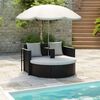vidaXL Lettino da Giardino con Ombrellone Nero in Polyrattan