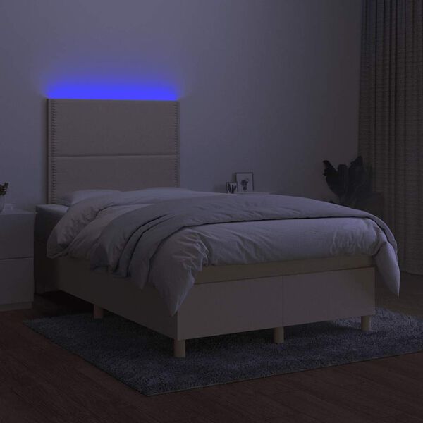 vidaXL Letto a Molle con Materasso e LED Crema 120x190 cm in Tessuto