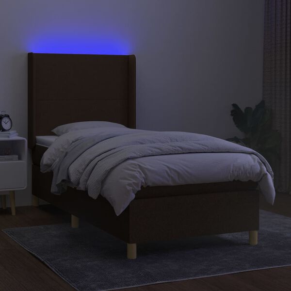vidaXL Letto a Molle Materasso e LED Marrone Scuro 90x200cm in Tessuto