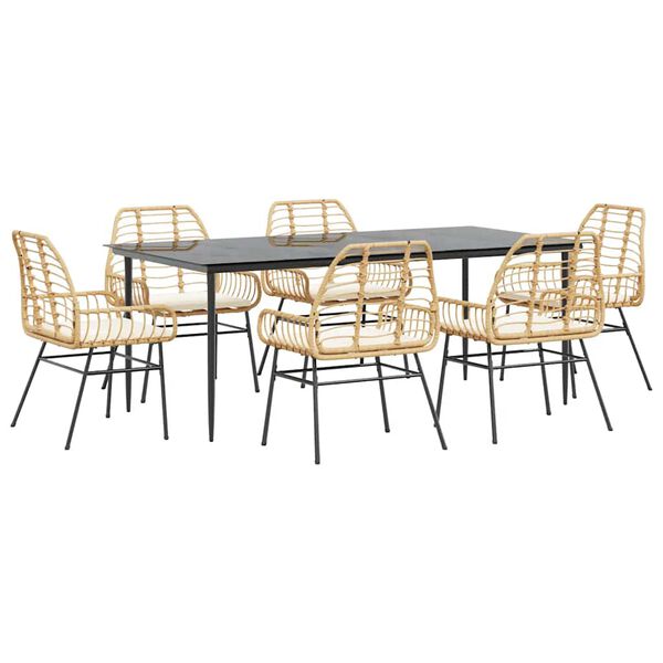 vidaXL Set Pranzo da Giardino 7pz con Cuscini Marrone Polyrattan Vetro