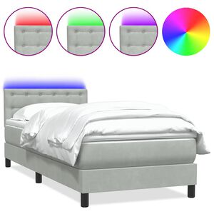 vidaXL Letto a Molle con Materasso e LED grigio chiaro 90x210 cm Velluto