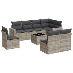 vidaXL Set Divano da Giardino 9pz con Cuscini Grigio Chiaro Polyrattan