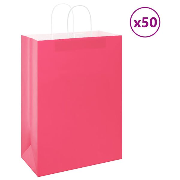 vidaXL Sacchetti di Carta 50 pz con Manici Rosa 32x17x44 cm
