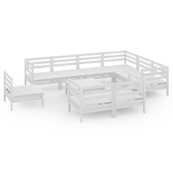 vidaXL Set Salotto da Giardino 10 pz in Legno Massello di Pino Bianco