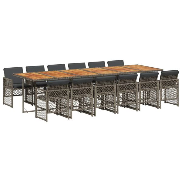 vidaXL Set da Pranzo da Giardino 13pz con Cuscini Grigio in Polyrattan