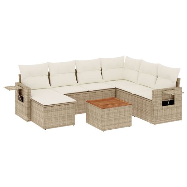 vidaXL Set Divano da Giardino 8 pz con Cuscini Beige in Polyrattan