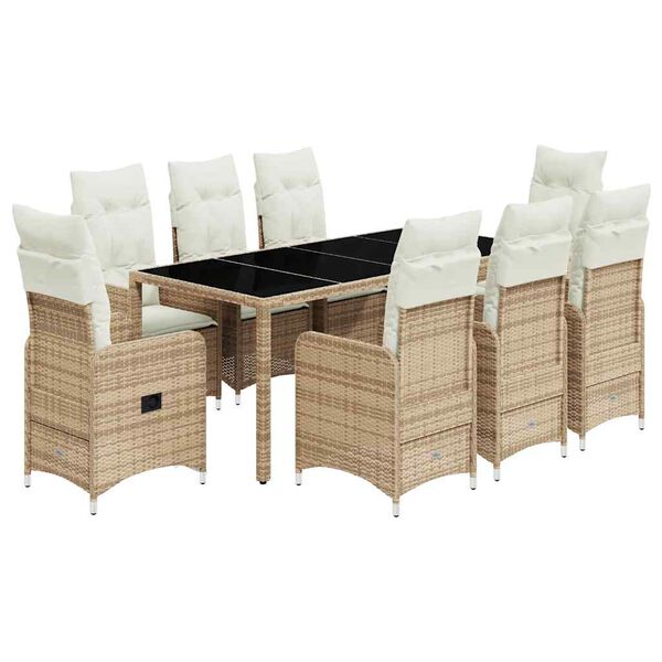 vidaXL Set da Bistr&ograve; da Giardino 9 pz con Cuscini Beige in Polyrattan