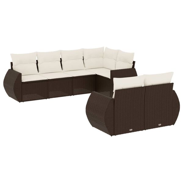 vidaXL Set Divani da Giardino 7 pz con Cuscini Marrone in Polyrattan