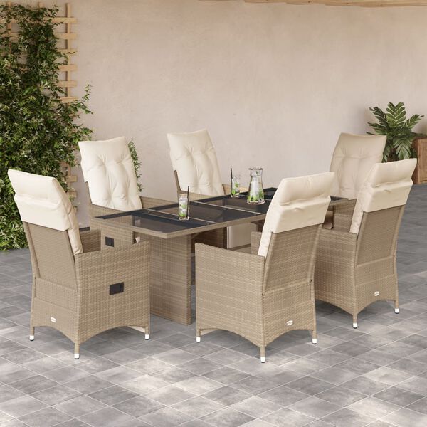 vidaXL Set da Bistrò da Giardino 7 pz con Cuscini Beige in Polyrattan