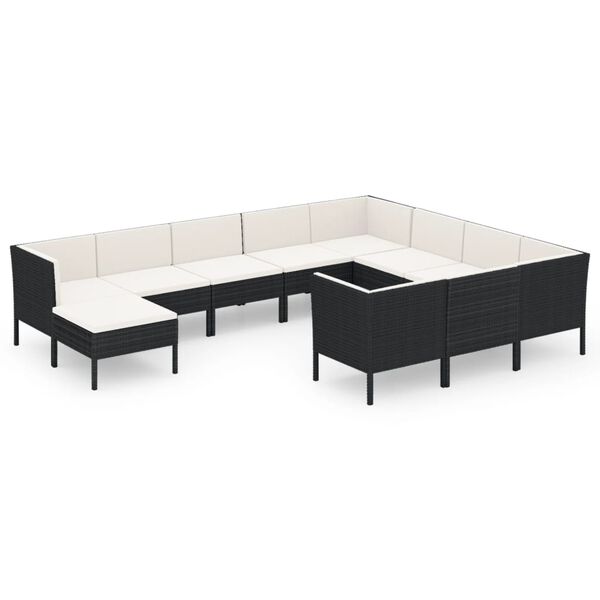 vidaXL Set Divani da Giardino 11 pz con Cuscini in Polyrattan Nero