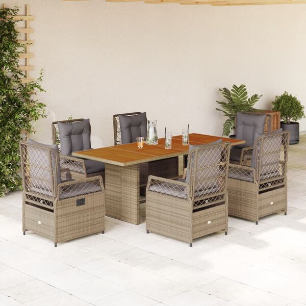 vidaXL Set da Pranzo da Giardino 7 pz con Cuscini Beige in Polyrattan