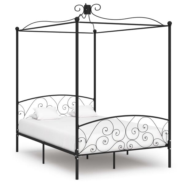 vidaXL Letto a Baldacchino Nero in Metallo 140x200 cm