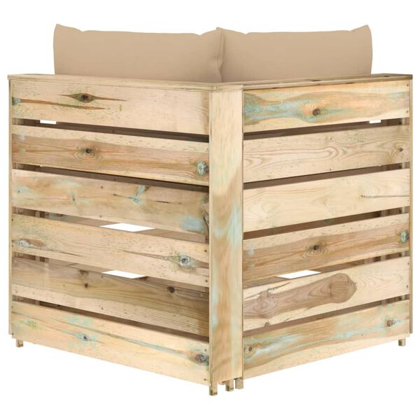 vidaXL Divano Angolare Modulare con Cuscini in Legno Impregnato Verde