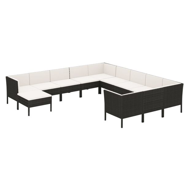 vidaXL Set Divani da Giardino 12 pz con Cuscini in Polyrattan Nero