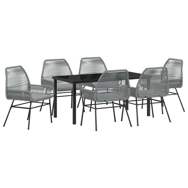 vidaXL Set da Pranzo per Giardino con cuscino 7 pcs Grigio polyrattan
