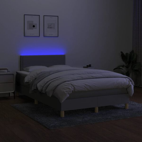 vidaXL Letto a Molle Materasso e LED Grigio Chiaro 120x190 cm Tessuto