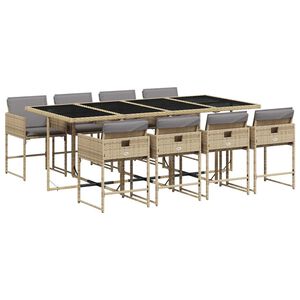 vidaXL Set Pranzo da Giardino 9 pz con Cuscini Beige Misto Polyrattan