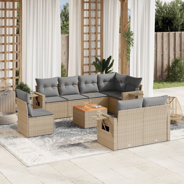 vidaXL Set Divano da Giardino 9 pz con Cuscini Beige Misto Polyrattan