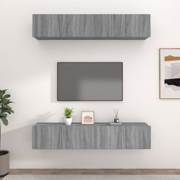 vidaXL Mobili TV 4 pz Grigi Sonoma 80x30x30 cm in Legno Multistrato