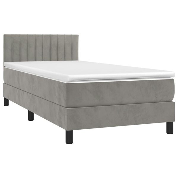 vidaXL Letto a Molle con Materasso e LED Grigio Chiaro 90x190 cm Velluto