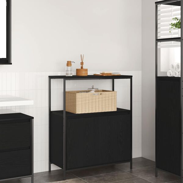 vidaXL Mobile da Bagno con Ripiani Rovere Nero 76,5x35x95 cm