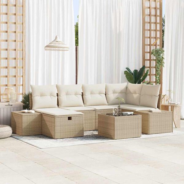 vidaXL Set Divano da Giardino con cuscino 7 pcs Beige polyrattan