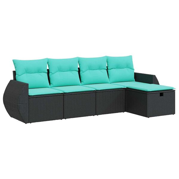 vidaXL Set Divani da Giardino 5 pz con Cuscini in Polyrattan Nero