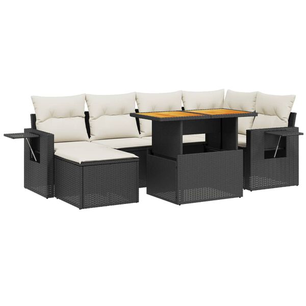 vidaXL Set Divani da Giardino con Cuscini 7pz Nero Polyrattan