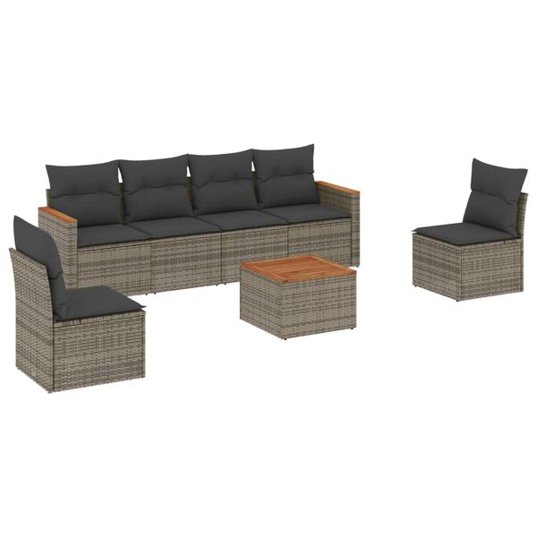 vidaXL Set Divani da Giardino 7 pz con Cuscini Grigio in Polyrattan