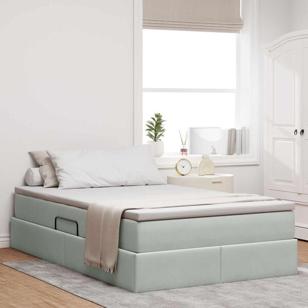 vidaXL Letto con contenitore e materasso Grigio chiaro 120 x 190 cm