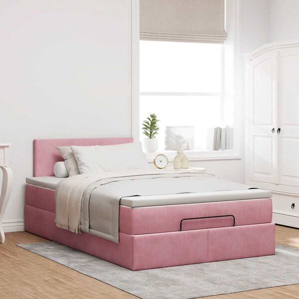 vidaXL Struttura Letto Pouf con Materasso Rosa 120x200 cm Velluto