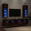 vidaXL Mobili Porta TV con Luci LED 2 pz Rovere Fumo 30,5x30x90 cm