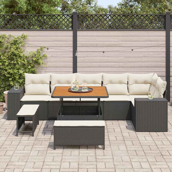 vidaXL Set Divano da Giardino 9 pcs Nero e Crema polyrattan