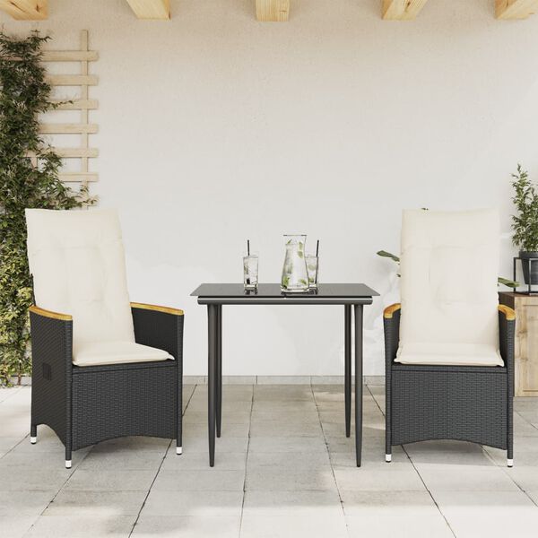 vidaXL Sedie Reclinabili da Giardino 2 pz con Cuscini Nero Polyrattan