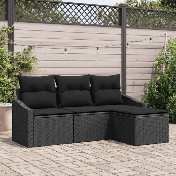 vidaXL Set di divani con cuscino 4 pcs Nero polyrattan