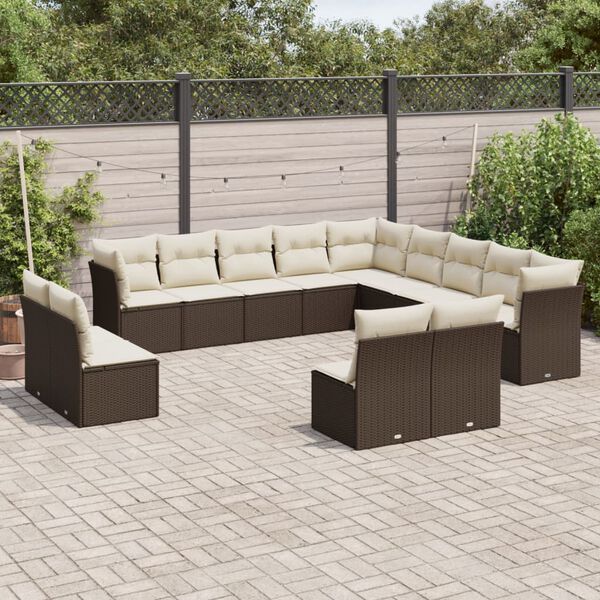 vidaXL Set Divani da Giardino 13 pz con Cuscini Marrone in Polyrattan