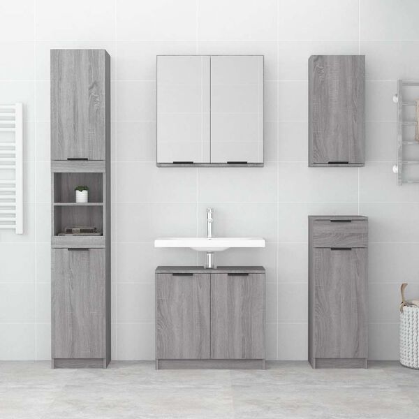 vidaXL Armadietto Bagno Grigio Sonoma 32x34x188,5 cm Legno Multistrato