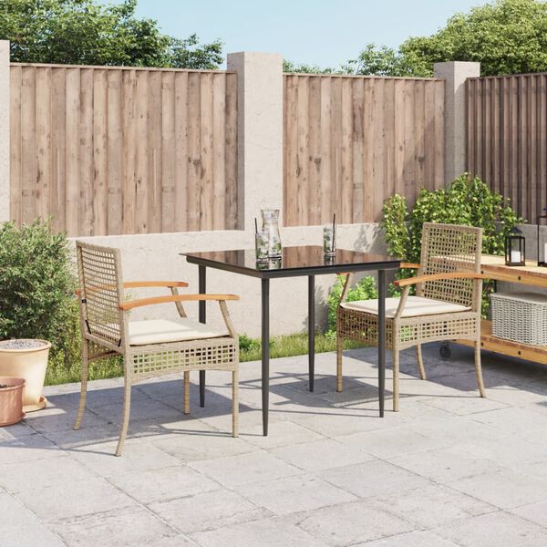 vidaXL Set da Pranzo da Giardino 3 pz con Cuscini Beige in Polyrattan