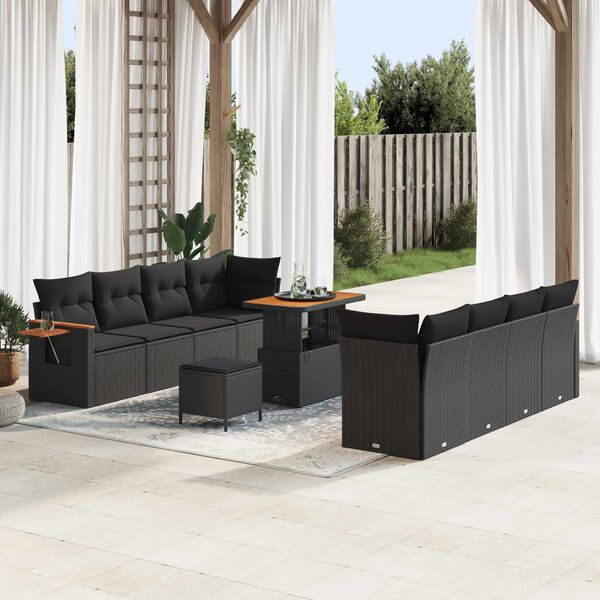 vidaXL Set Divano da Giardino con cuscino 12 pcs Nero polyrattan