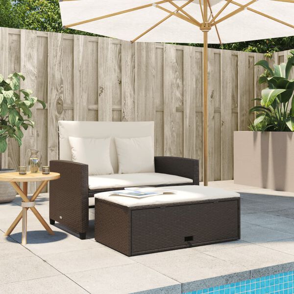 vidaXL Divano da Giardino a 2 Posti con Cuscini in Polyrattan Marrone