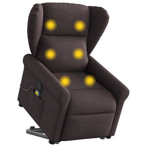 vidaXL Poltrona Alzapersona Massaggio Elettrica Marrone Scuro Tessuto